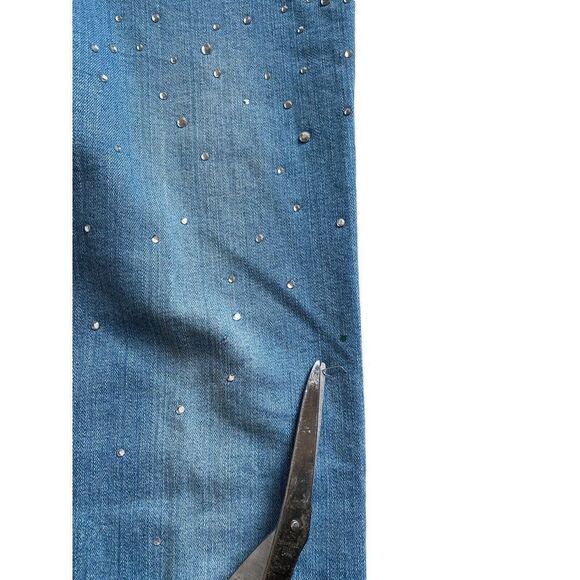 MSRP $198 STUNNING CACHE Sz 4 SILVER STUDDED BLUE JEANS Chain Sparkle Y2K RARE - Picture 5 of 5
